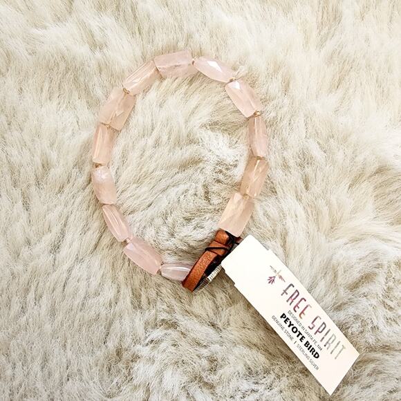 Peyote Bird Chunky Rose Quartz Pink Stone Leather Sterling Bracelet NEW - Picture 4 of 11